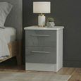 Knightsbridge Bedside Cabinet - 2 Drawer - Grey Gloss and White
