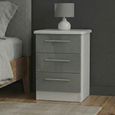 Knightsbridge Bedside Cabinet - 3 Drawer - Grey Gloss and White
