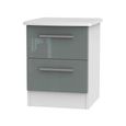Knightsbridge Bedside Cabinet - 2 Drawer - Grey Gloss and White