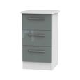 Knightsbridge Bedside Cabinet - 3 Drawer - Grey Gloss and White