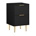 Zara Bedside Table - 2 Drawer - Fluted - Black - Gold Legs