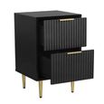 Zara Bedside Table - 2 Drawer - Fluted - Black - Gold Legs