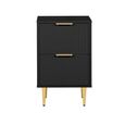 Zara Bedside Table - 2 Drawer - Fluted - Black - Gold Legs