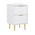 Zara Bedside Table - 2 Drawer - Fluted - White - Gold Legs