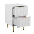 Zara Bedside Table - 2 Drawer - Fluted - White - Gold Legs