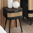 Noah Curved Bedside Table - 1 Drawer - Black and Rattan