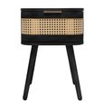 Noah Curved Bedside Table - 1 Drawer - Black and Rattan