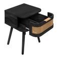 Noah Curved Bedside Table - 1 Drawer - Black and Rattan