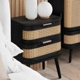 Noah Curved Bedside Table - 2 Drawer - Black and Rattan