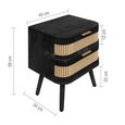 Noah Curved Bedside Table - 2 Drawer - Black and Rattan
