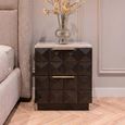 Claremont Dark Wood 2 Drawer Geometric Bedside Cabinet with Travertine Top