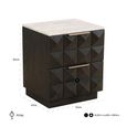 Claremont Dark Wood 2 Drawer Geometric Bedside Cabinet with Travertine Top