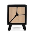Boho Bedside Table - 1 Door - Geometric Design - Natural and Black - Mango Wood