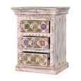 Awendaw Bedside Cabinet - 3 Drawer - Mango Wood - White Washed