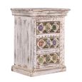 Awendaw Bedside Cabinet - 3 Drawer - Mango Wood - White Washed