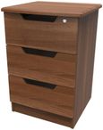 Bella Walnut Effect 3 Drawer Bedside Cabinet with Lock