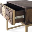 Caltan Bedside Table - 1 Drawer - Walnut Mango Wood and Gold - Geometric