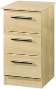 Contrast Elm Wood 3 Drawer Bedside Cabinet