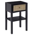 Corso Bedside Table - 1 Drawer - Black Wood and Rattan