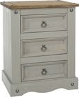 Corona Grey Mexican Pine 3 Drawer Bedside Cabinet