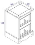 Corona Pine Mexican 2 Drawer Petite Bedside Cabinet