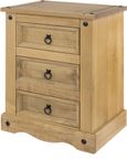 Corona Pine Mexican 3 Drawer Bedside Cabinet 