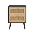 Croxley Bedside Cabinet - 2 Drawer - Black and Rattan