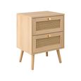 Croxley Bedside Cabinet - 2 Drawer - Oak and Rattan