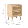 Croxley Bedside Cabinet - 2 Drawer - Oak and Rattan