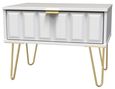 Cube White 1 Drawer Wide Bedside Table with Gold Hairpin Legs