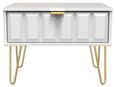 Cube White 1 Drawer Wide Bedside Table with Gold Hairpin Legs