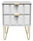 Cube White 2 Drawer Bedside Cabinet with Gold Hairpin Legs