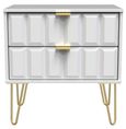 Cube White 2 Drawer Wide Bedside Cabinet with Gold Hairpin Legs