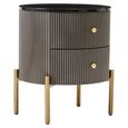 Dervio Bedside Cabinet - 2 Drawer - Round - Grey Fluted with Black Marble Top