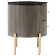 Dervio Bedside Cabinet - 2 Drawer - Round - Grey Fluted with Black Marble Top