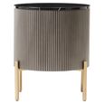 Dervio Bedside Cabinet - 2 Drawer - Round - Grey Fluted with Black Marble Top
