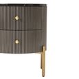 Dervio Bedside Cabinet - 2 Drawer - Round - Grey Fluted with Black Marble Top