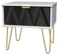 Diamond Black and White 1 Drawer Bedside Table with Gold Hairpin Legs