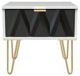 Diamond Black and White 1 Drawer Bedside Table with Gold Hairpin Legs