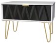 Diamond Black and White 1 Drawer Midi Bedside Table with Gold Hairpin Legs
