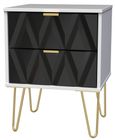 Diamond Black and White 2 Drawer Bedside Cabinet with Gold Hairpin Legs