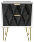 Diamond Black and White 2 Drawer Bedside Cabinet with Gold Hairpin Legs