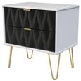 Diamond Black and White 2 Drawer Midi Bedside Cabinet with Gold Hairpin Legs