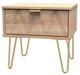 Diamond Oak Effect 1 Drawer Bedside Table with Gold Hairpin Legs