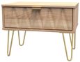 Diamond Oak Effect 1 Drawer Midi Bedside Table with Gold Hairpin Legs