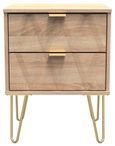 Diamond Oak Effect 2 Drawer Bedside Cabinet with Gold Hairpin Legs