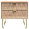 Diamond Oak Effect 2 Drawer Midi Bedside Cabinet with Gold Hairpin Legs