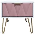 Diamond Pink and White 1 Drawer Bedside Table with Gold Hairpin Legs