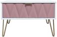 Diamond Pink and White 1 Drawer Midi Bedside Table with Gold Hairpin Legs