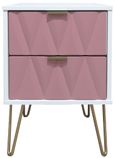 Diamond Pink and White 2 Drawer Bedside Cabinet with Gold Hairpin Legs